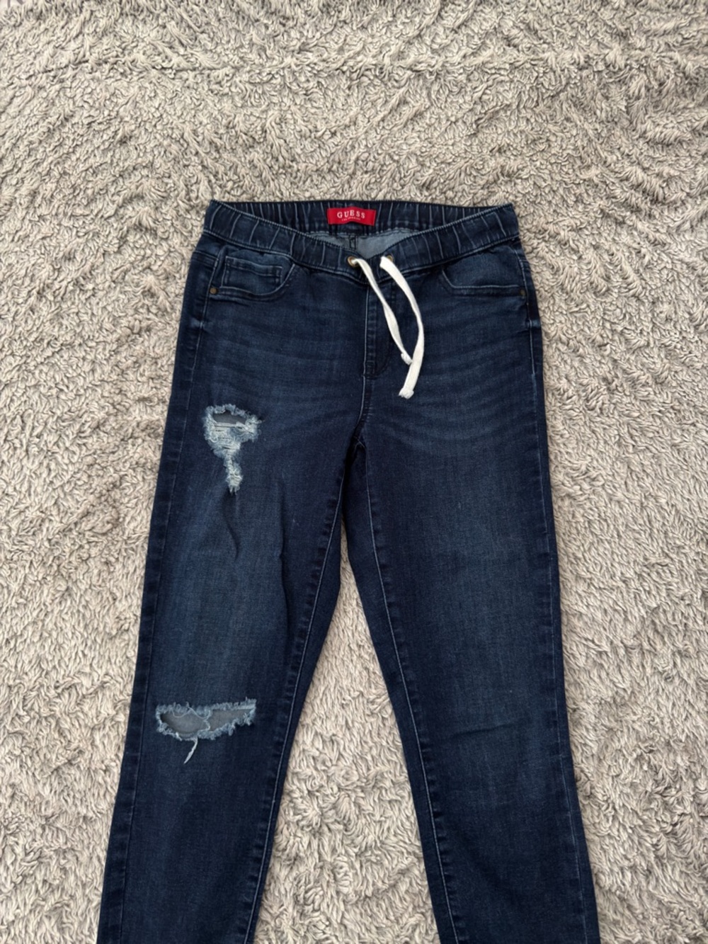 Guess Jeans Dark Wash Distressed Jogger Jeans with Drawstring